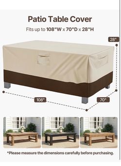 Rectangular/Oval Patio Table Cover, Heavy Duty and Waterproof Outdoor Lawn Patio Furniture Covers (Beige&brown, 108"Lx70"Wx28"H)