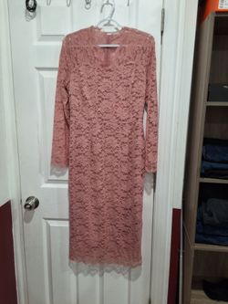 Women's Rose Pink Lace Long-Sleeve Sheath Dress