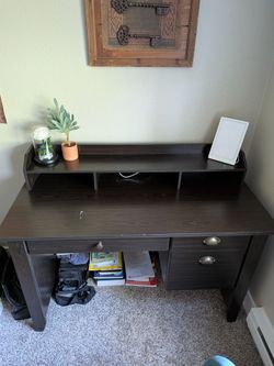 Brown Desk with Hutch and plug ins