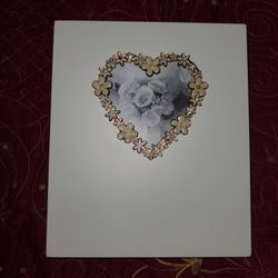 
Wedding Photo Album-Floral Rhinestone Heart, Wood base under cover,  100 photos
