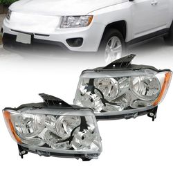 munirater RH&LH Headlights for Grand Cherokee 2011-2013 / Compass 2011-2017 Halogen Headlamp Assembly 