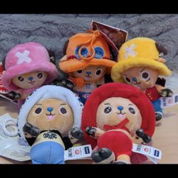 One Piece Chopper 4" Clip-On Plush Bundle 5 Pcs (Trafalgar Law, Luffy, Ace)