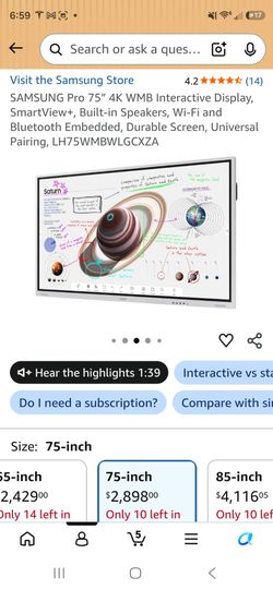Samsung Interative Pro 75" (Smartboard)