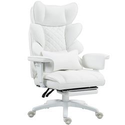 Dowinx Big and Tall Office Chair, High Back, Lumbar Support, Footrest, PU Leather, White