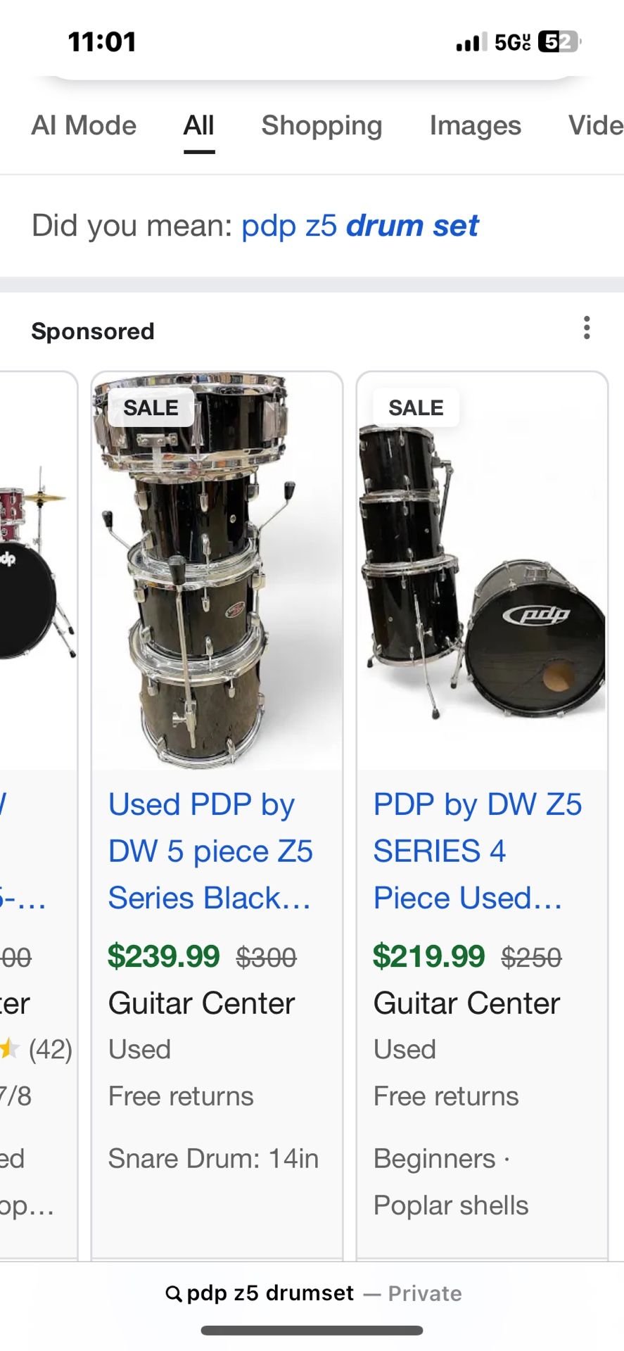PDP Z5 5 pc drum set / shells