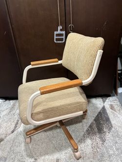 Vintage Rolling Office Chair with Wood Armrests