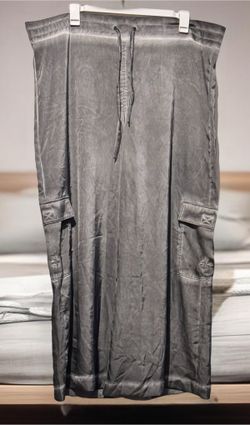 Darker Wavs (X) Fader Wide Leg Draped Cargo Pants 2XL Grey Pocket Satin NWT