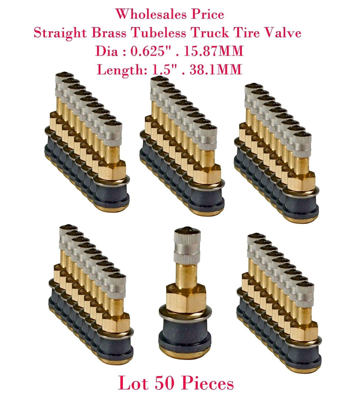 50 x TR501 Straight Brass Tubeless Truck Tire Valve  0.625 Dia , 1.5" Length