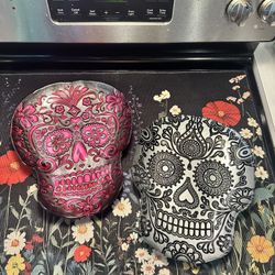 LARGE Sugar Skull Embossed Glass Table Decorative Dishes