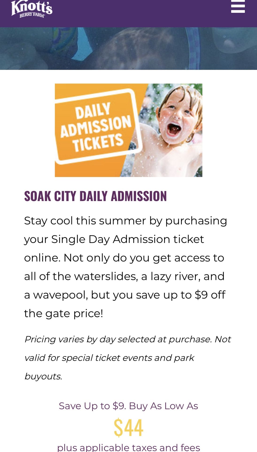 Soak city e tickets $35