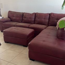 Burgundy Faux Leather Sectional