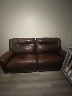 Brown Leather Reclining Loveseat