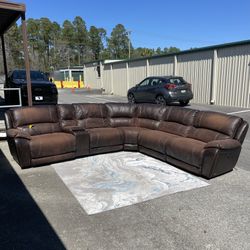 Cindy Crawford 5 Piece Leather Power Reclining Sectional Sofa Sala