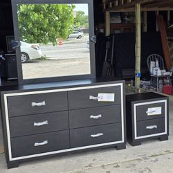 DRESSER WITH MIRROR AND NIGHTSTAND 