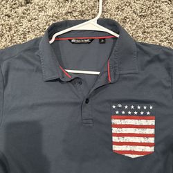 Travis Matthew Men's Large Dark Blue American Flag Pocket Polo Shirt Golf