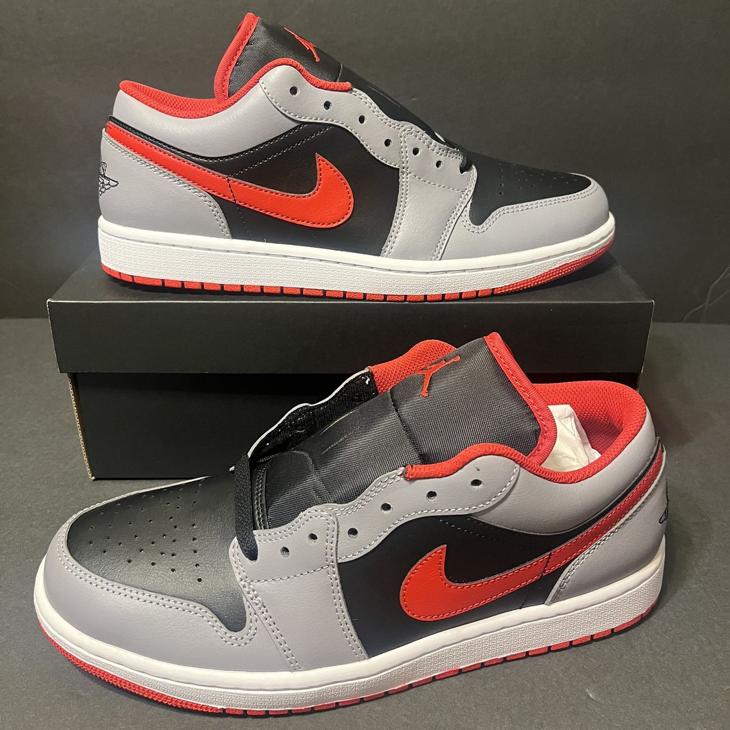 Air Jordan 1 Low Black Fire Red Cement Grey Multiple Sizes Available