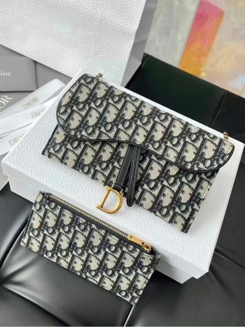 DIOR Saddle Collection Oblique Chain Shoulder Strap Inside Strap Card Bag Cowhide Sub Bag Saddle Bag Clutch Shoulder Crossbody Purse