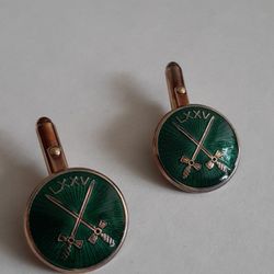Vintage silver Guilloche Green Beautiful Cufflinks G & N 