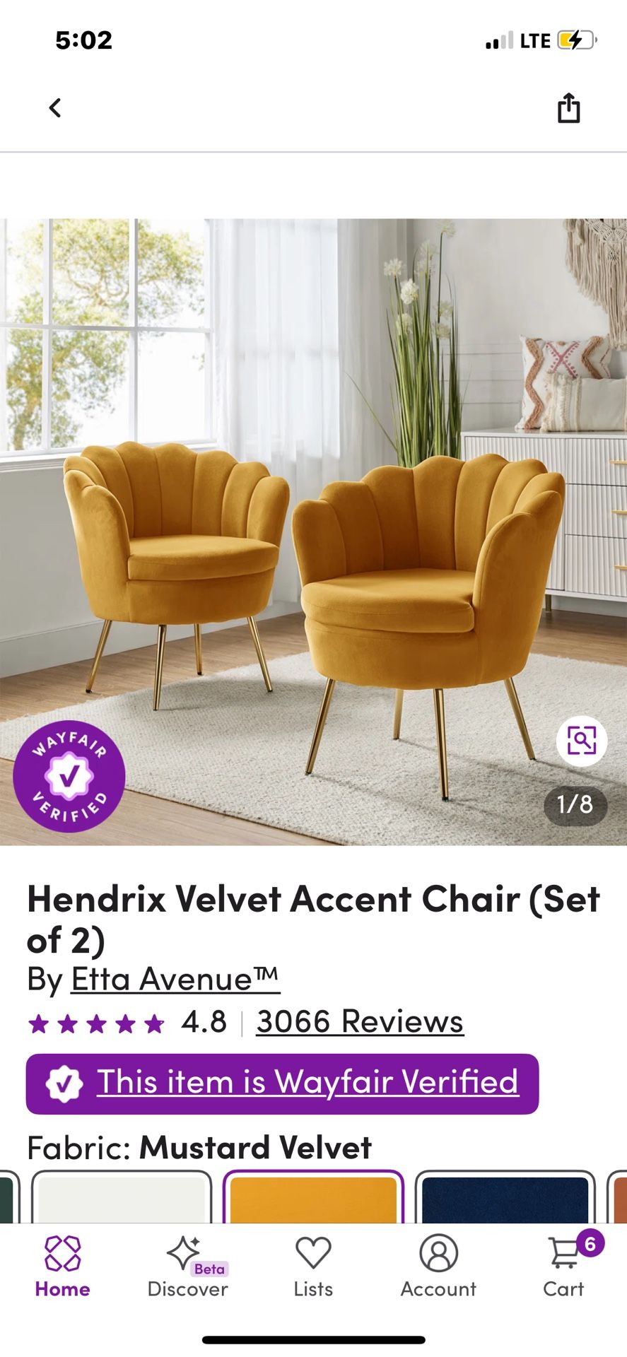 IN BOX 🪑 🪑 BRAND NEW Midcentury Style Gold Velvet 2 Chair Set