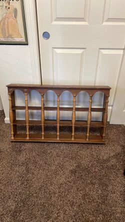 Vintage Plate Tea Cup Wood Wall Rack Display Shelf Cottage