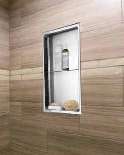 AKDY 12 in. W x 24 in. H x 4 in. D Stainless Steel Double Shelf Bathroom Shower Wall Niche in Brushed Stainless Steel