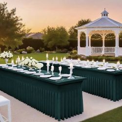 1 Pack Emerald Green Spandex Table Clothes For 8 Foot Rectangle Tables, Wrinkle Resistant Fitted Tables Cover, Washable Stretch Table Skirts For Weddi