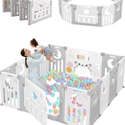 Baby Playpen, Dripex Foldable Playpen for Babies and Toddlers, 14 Panels, Baby Fence Play Area, Custom Shape Baby Play Pen, Easy Assemble and Storage,