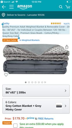 Quility Premium Adult Weighted Blanket & Removable Cover - 20 lbs - 86"x92" - for Individual or Couples Between 120-180 lbs - Queen Size Bed - Premiu