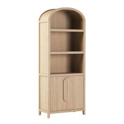 Chantelle Modern Arched Bookcase with Statement Wood Cabinet Pulls - Coastal Oak