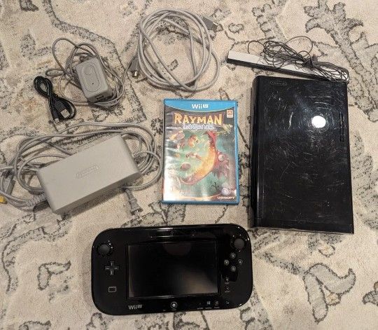 Nintendo Wii U Console + Gamepad + Cords And Rayman Game