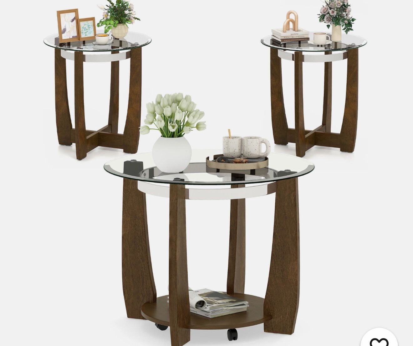 2 sets of round glass ends of coffee table