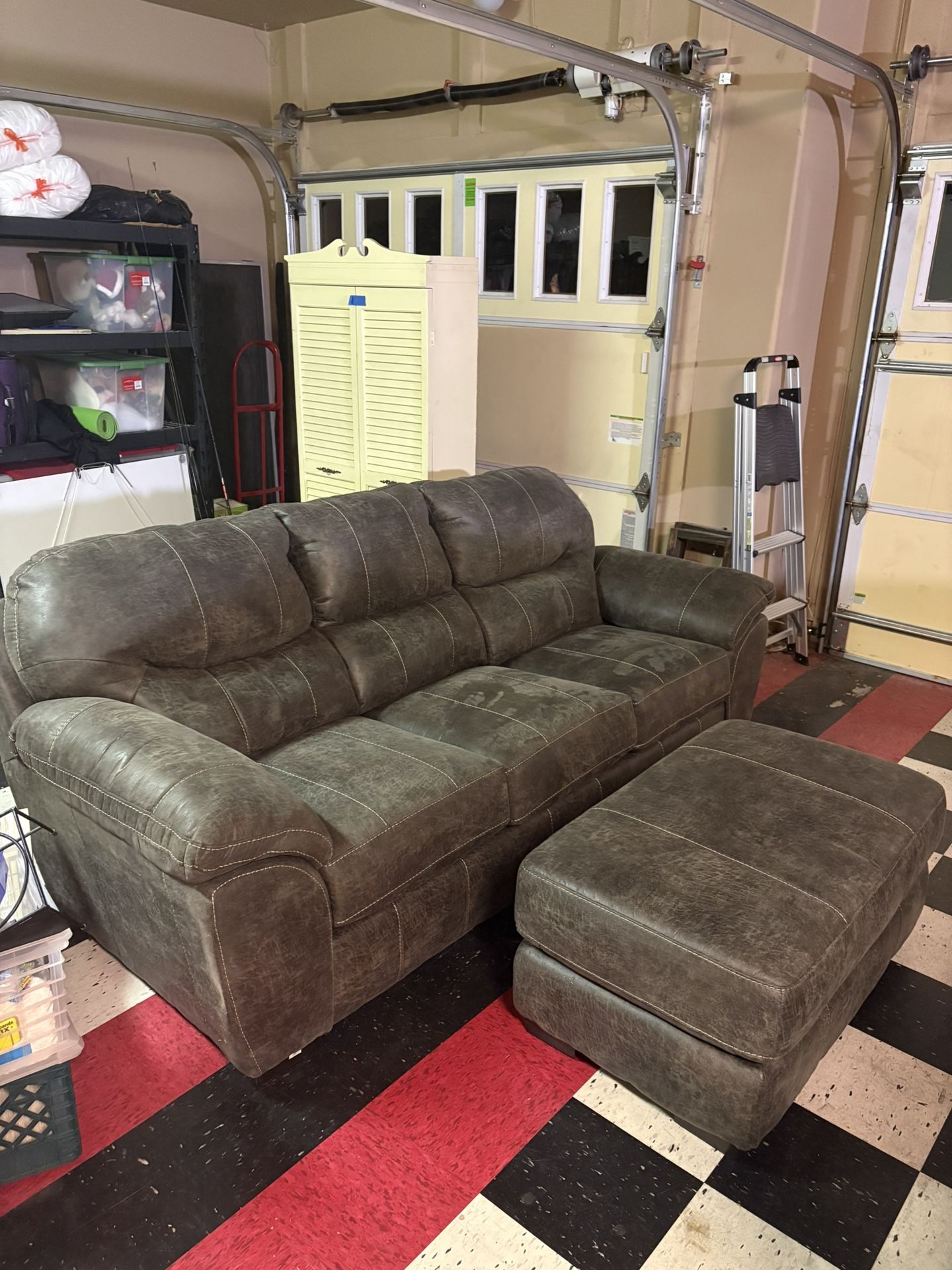 Leather Couch Set - Nubuck Leather Couch & Ottoman