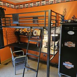 Black Metal loft Twin Bed, With Built-in Desk+ Twin Bed +Locker 