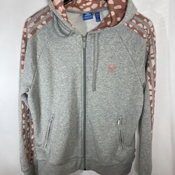 Women Adidas 3 Stripes Hoodie Sweatshirt Jacket Outerwear Polka Dots Grey size L