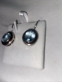 Silpada Sterling Silver 925 Bezel Set Oval Blue Topaz Dangle Earrings W1157 Rare