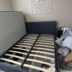 Queen sized mattress with frame and under bed storage