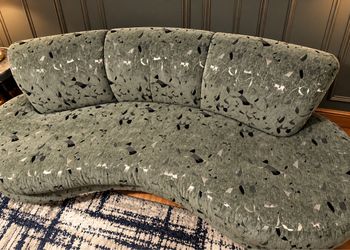 VIntage Curved Kidney Sofa with Abstract Patterned Upholstery