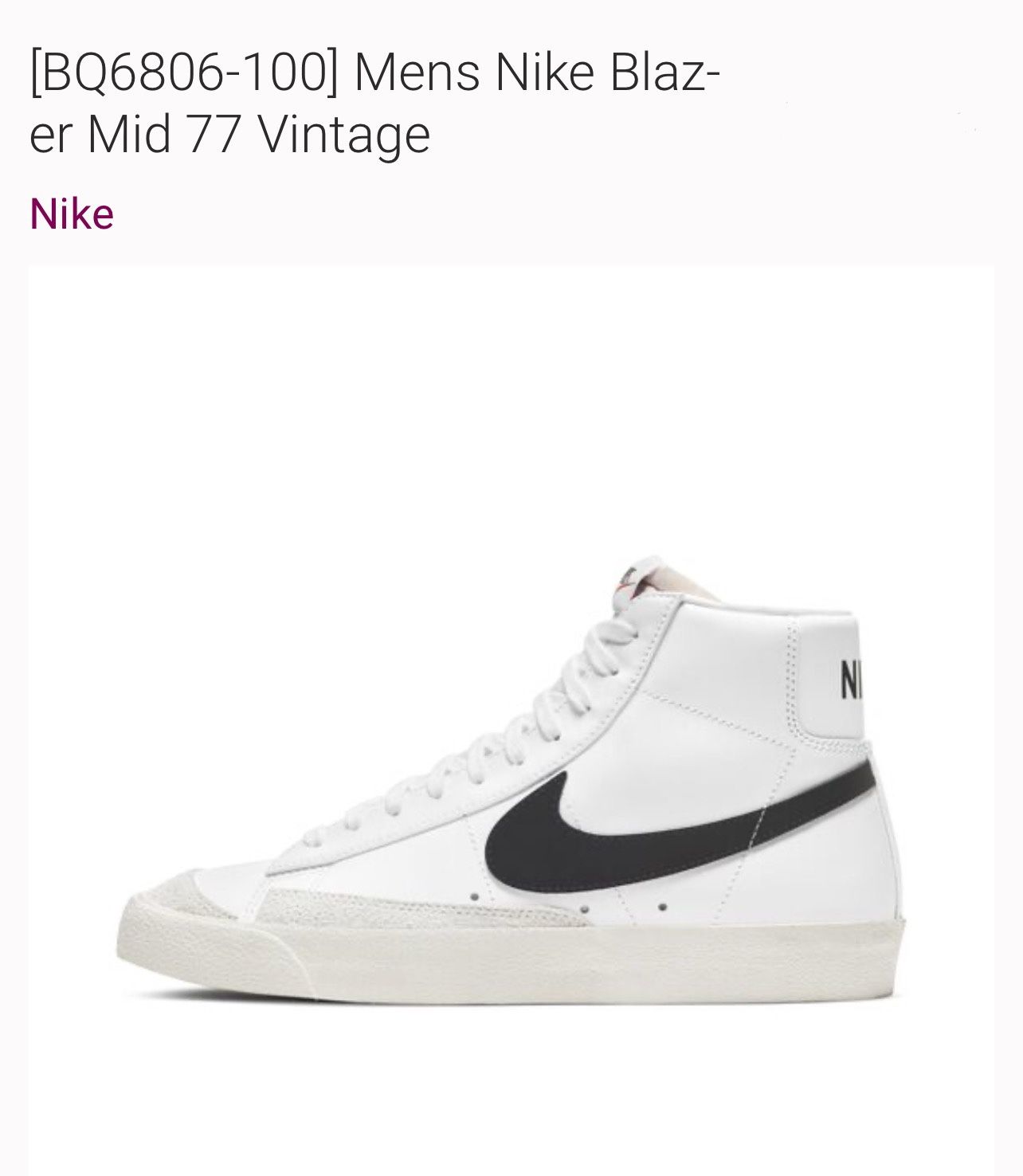 Nike Blazer ‘77 White/black Size 8 Men’s
