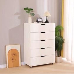 45 Inch 5 Drawer Chest, Storage Cabinet Dressers with Wheels, Dresser Mobile Cabinet with Wheels, Room Organizer, Drawers Wood Organization Furniture