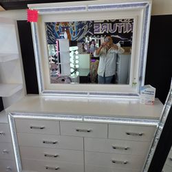 Brand New Dresser & Mirror With LED Light White $449