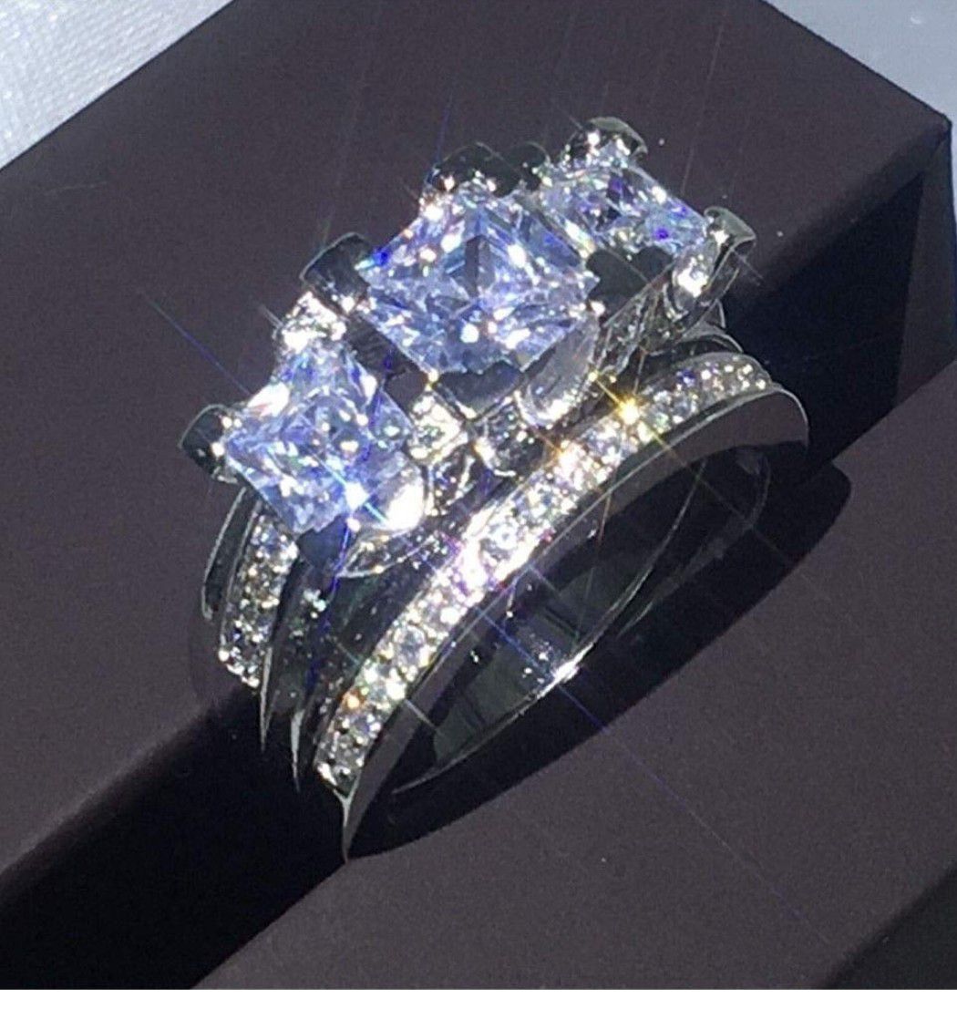 Shop Luxury White Sapphire Love Wedding Ring Set 925 Silver Engagement Sz (7)