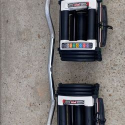 (YES IT'S STILL AVAILABLE) Two Powerblock 40 Lb Adjustable Dumbbells and 25 Lb EZ Curl Bar 