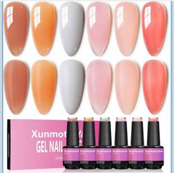 Gel Nail Polish Set, 6 Colors Milky White Transparent Pink Polish Kit Soak Off Uv LED Nail Kit Minicure DIY Nails Art for Salon Home All Season Gel Na