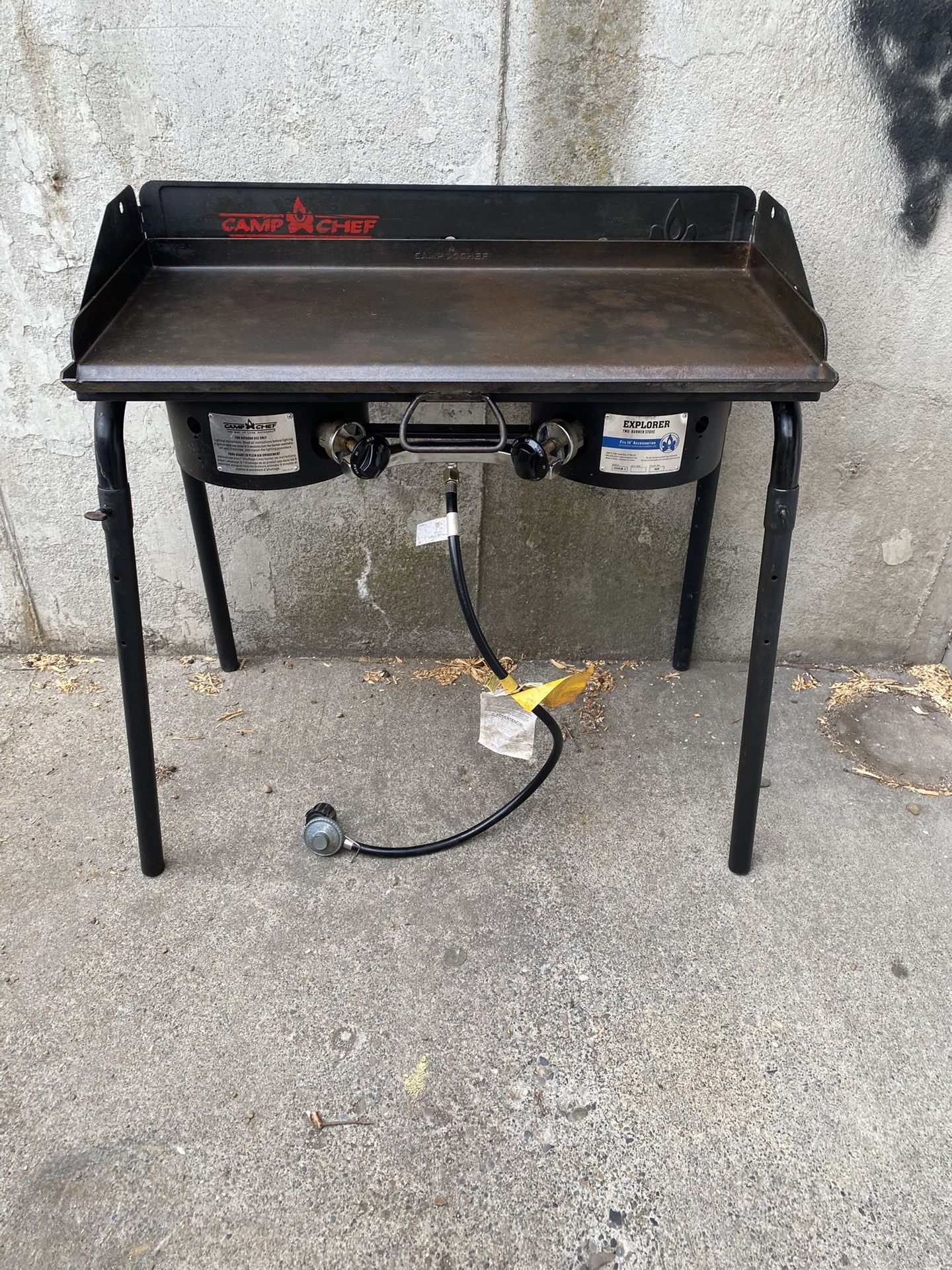 Camp Chef Two Burner Stove With Cast Iron Grill.