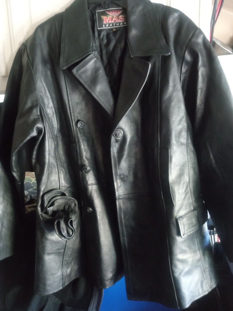 Extra Heavy Duty Double Breast Leather Jacket Including Gloves