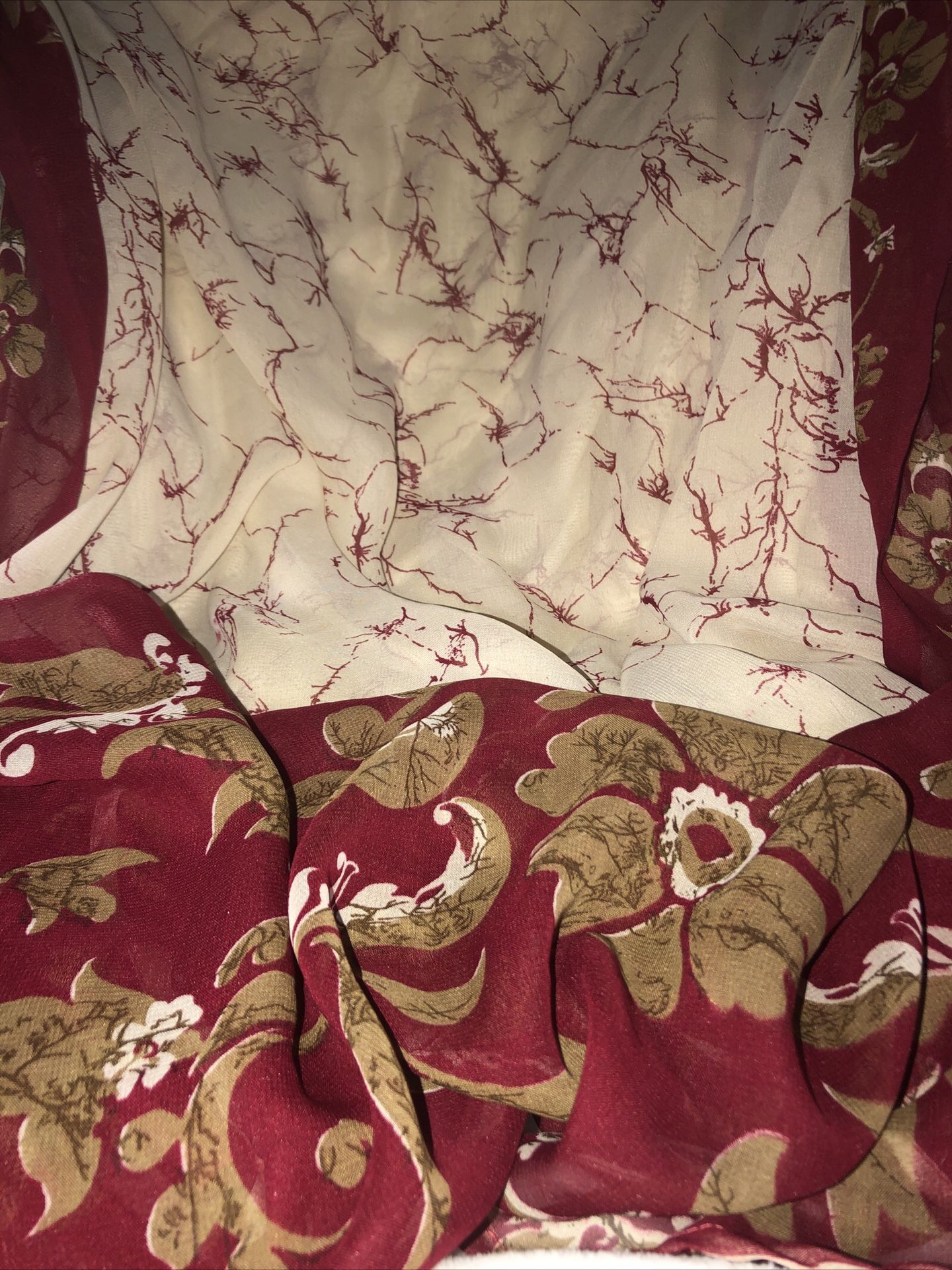 Burgundy & Cream 44”X 88” Rectangular Shawl Great Condition Dress Up Any Outfit