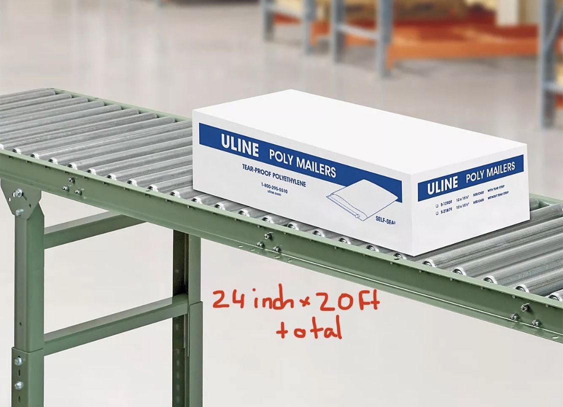 Uline 20 ft x 24 in. Light Duty Gravity Roller Conveyor With H-Stand