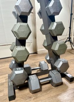 Set Of Set Of Cast Iron Hex Dumbbells From 15s to 50s Pounders ( Total: 520 lbs. ) [  NO RACK INCLUDED - yes you can Buy It $