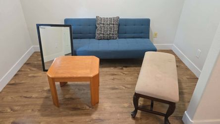 Bundle Twin size sofa bed, mirror, coffee table and Mahogany bench