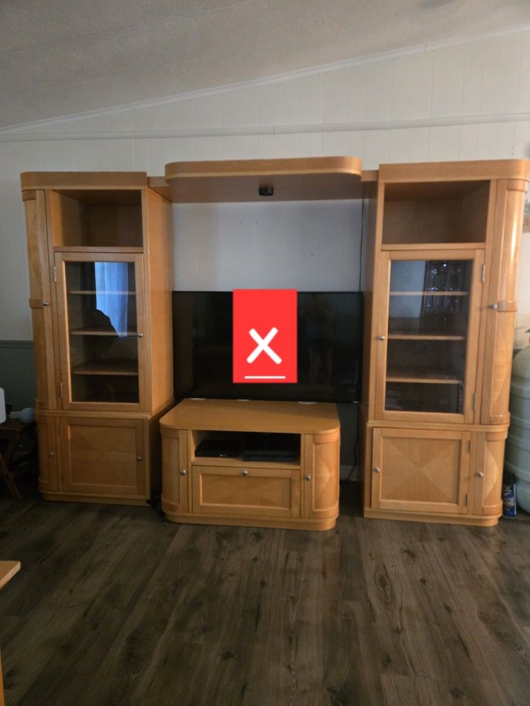 Make A Reasonable Offer: Wood Wall Unit and Side Table Lots Of Storage